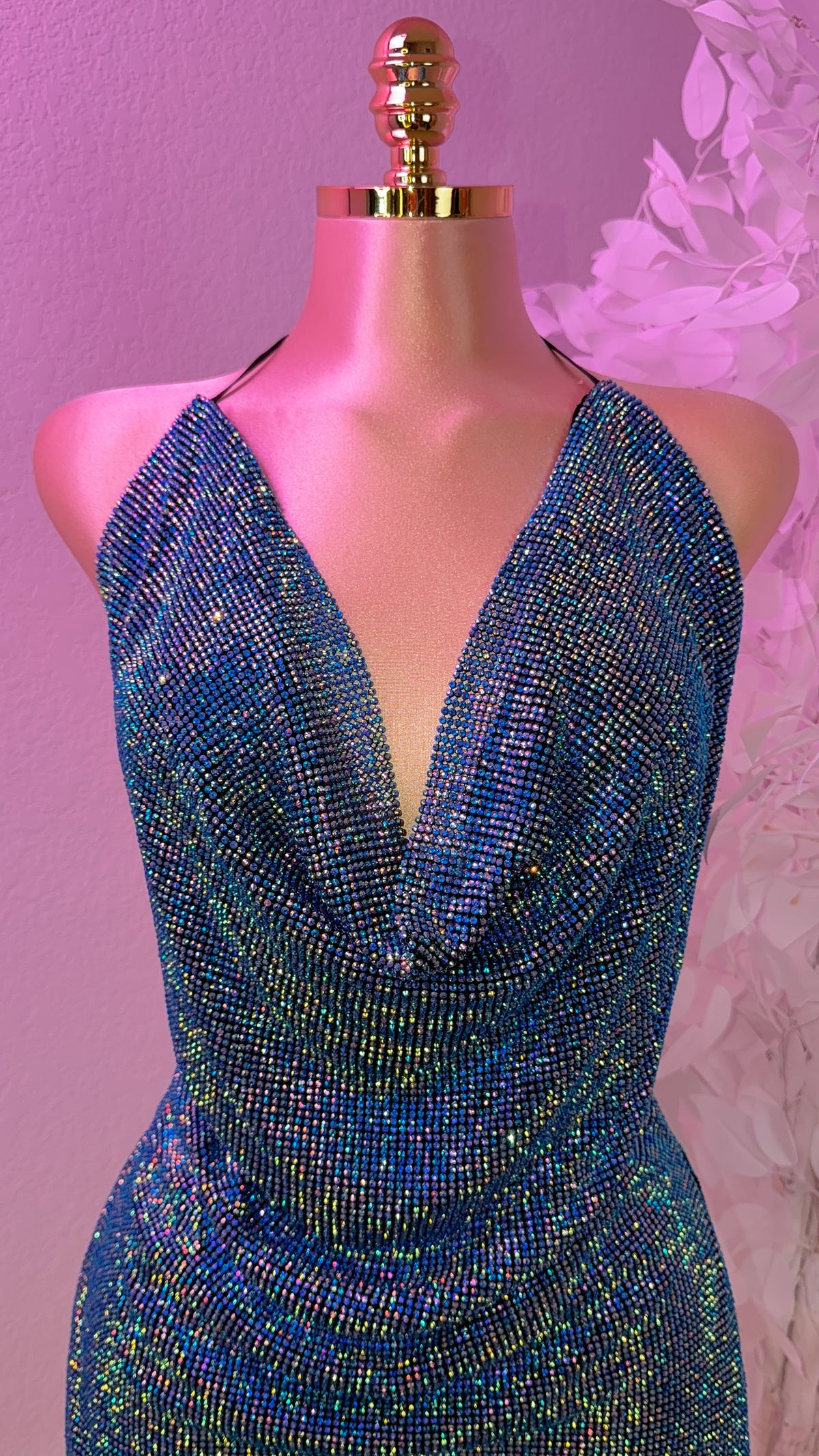 Ocean Rhinestone Mini Dress - Multi Blue