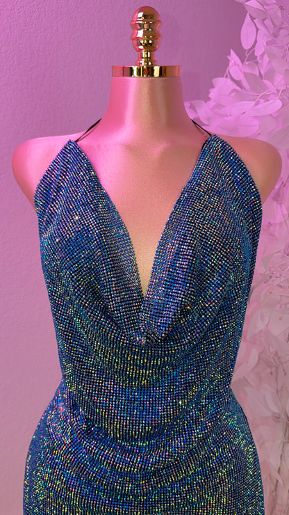 Ocean Rhinestone Mini Dress - Multi Blue