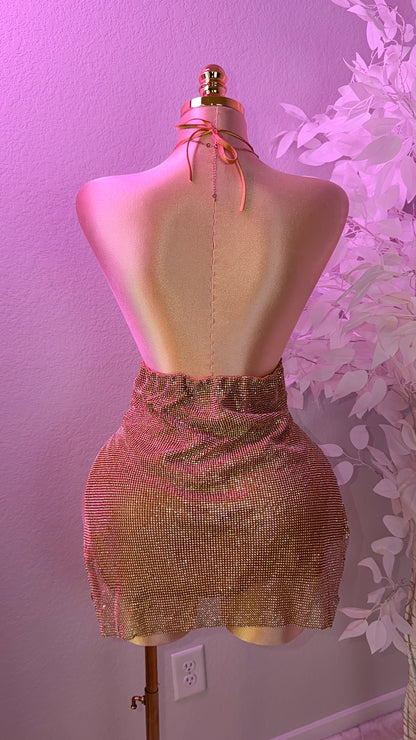 Milagros Rhinestone Dress - Gold