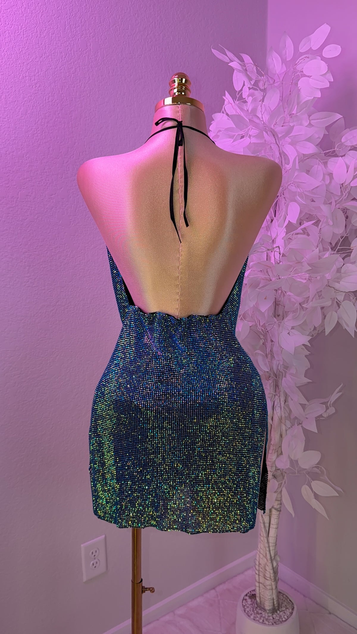 Ocean Rhinestone Mini Dress - Multi Blue