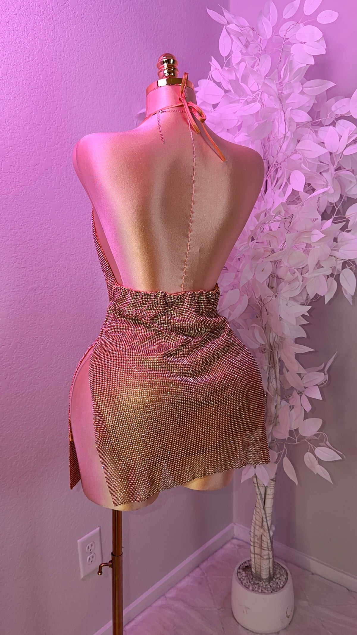 Milagros Rhinestone Dress - Gold