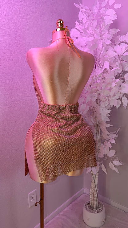 Milagros Rhinestone Dress - Gold