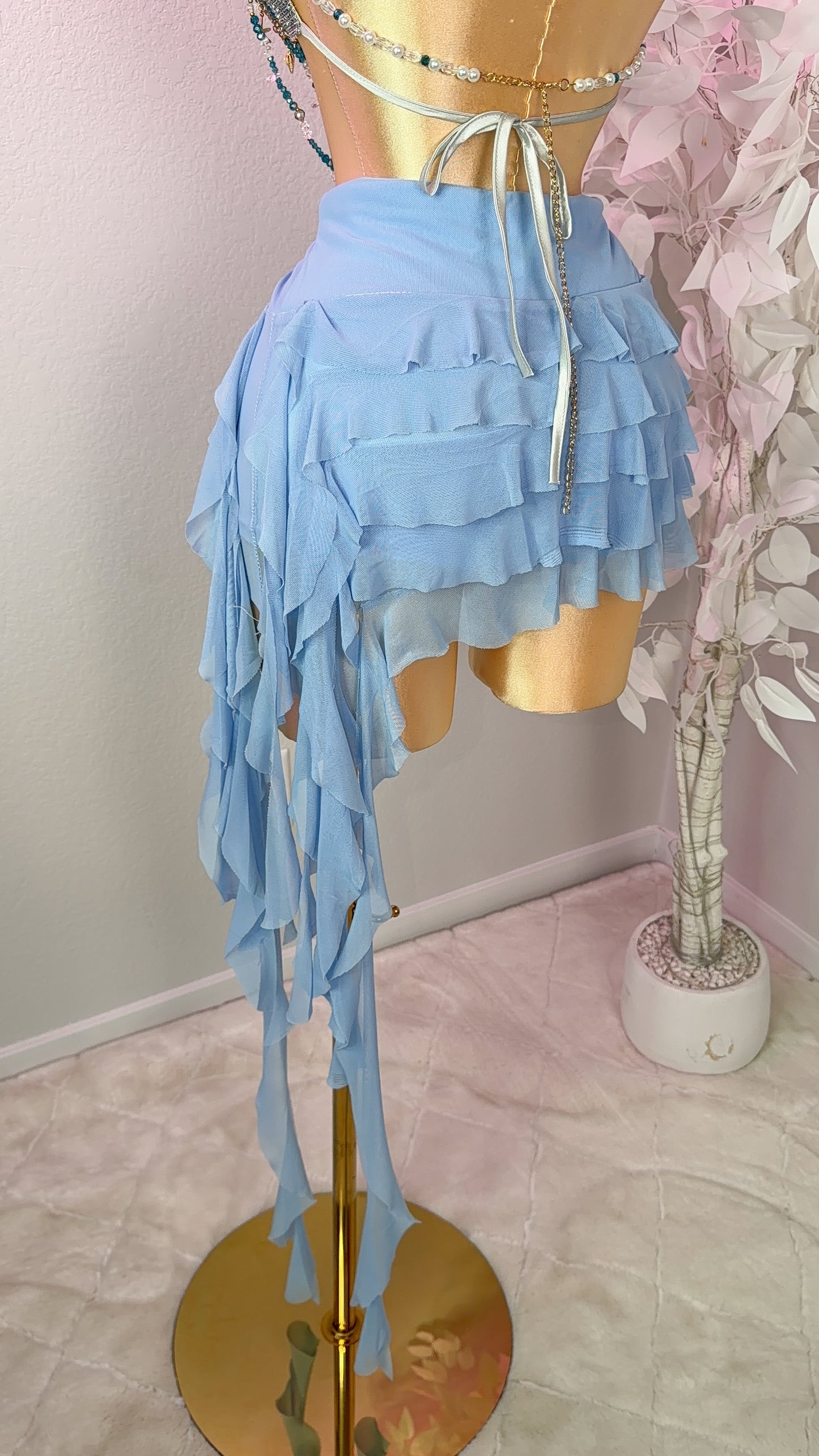Eclipse Ruffle Mini Skirt- Light Blue (Built In Shorts)