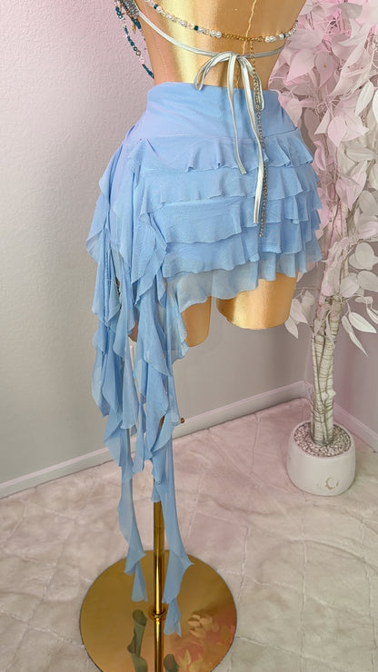 Eclipse Ruffle Mini Skirt- Light Blue (Built In Shorts)
