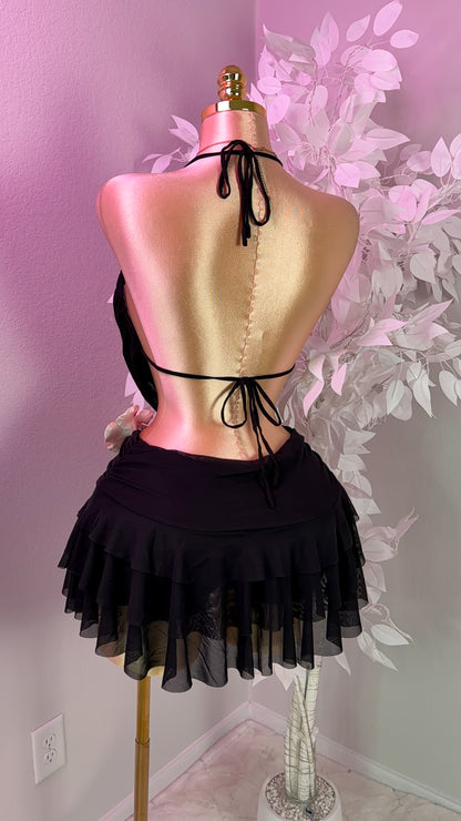 Gatubela Ruffle Mini Skirt Set - Black