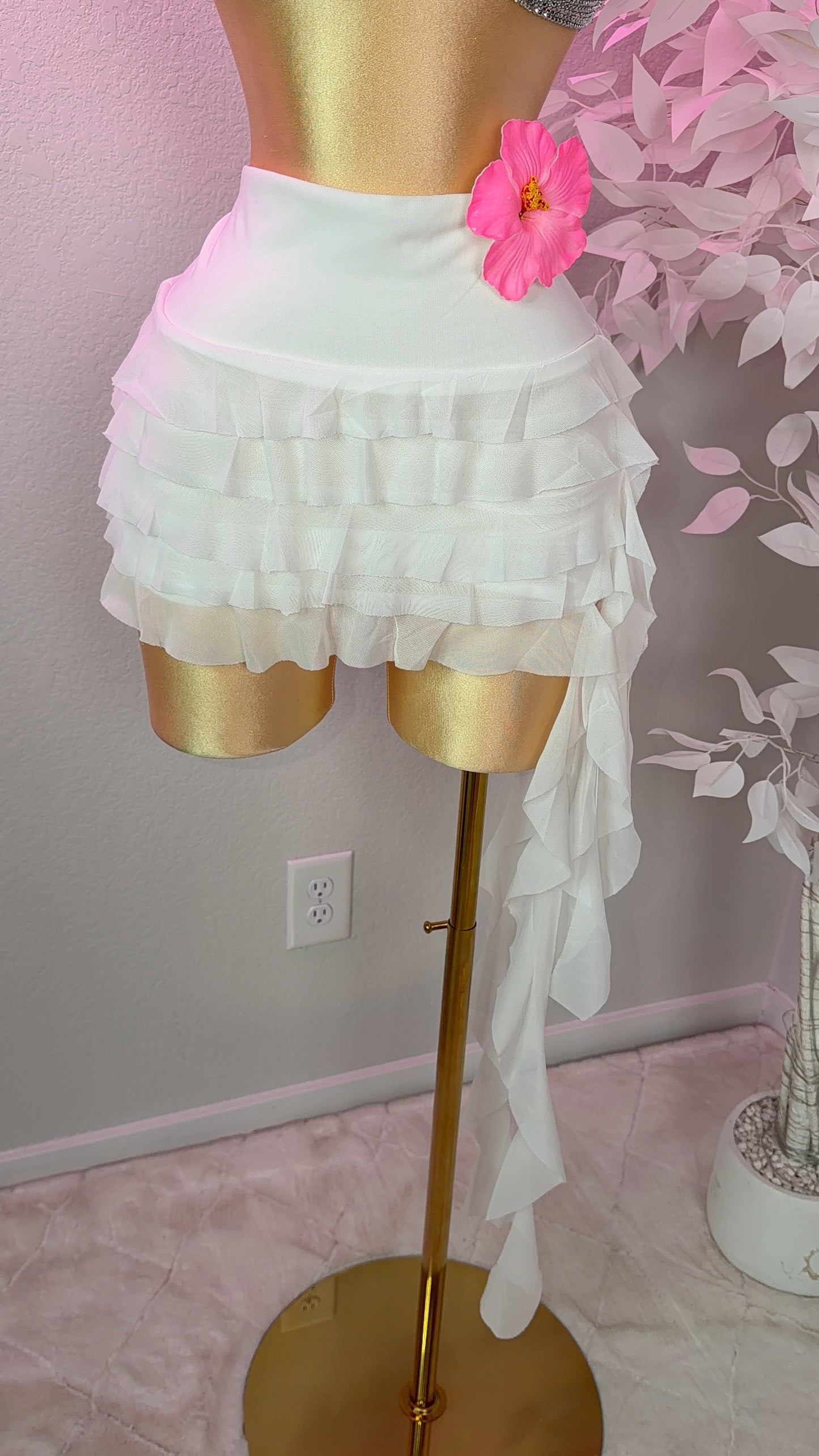 Eclipse Ruffle Mini Skirt- White (Built In Shorts)