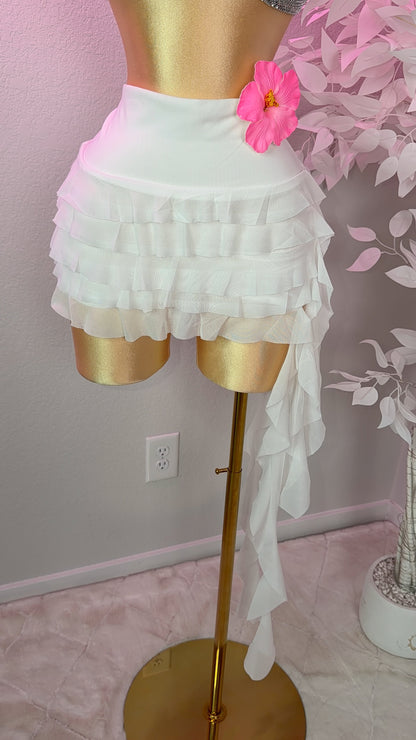 Eclipse Ruffle Mini Skirt- White (Built In Shorts)