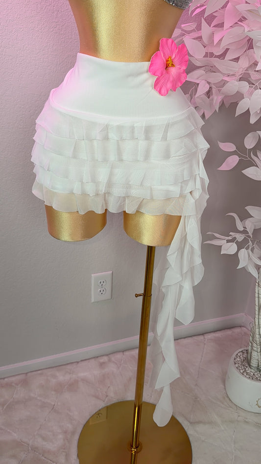 Eclipse Ruffle Mini Skirt- White (Built In Shorts)