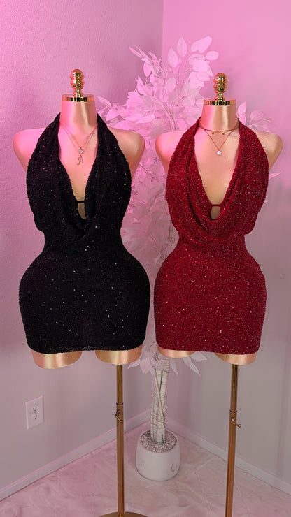 Diosa Beaded Mini Dress - Black
