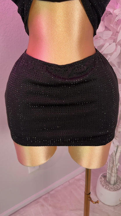 Gia Rhinestone Skirt Set - Black (Built In Shorts)