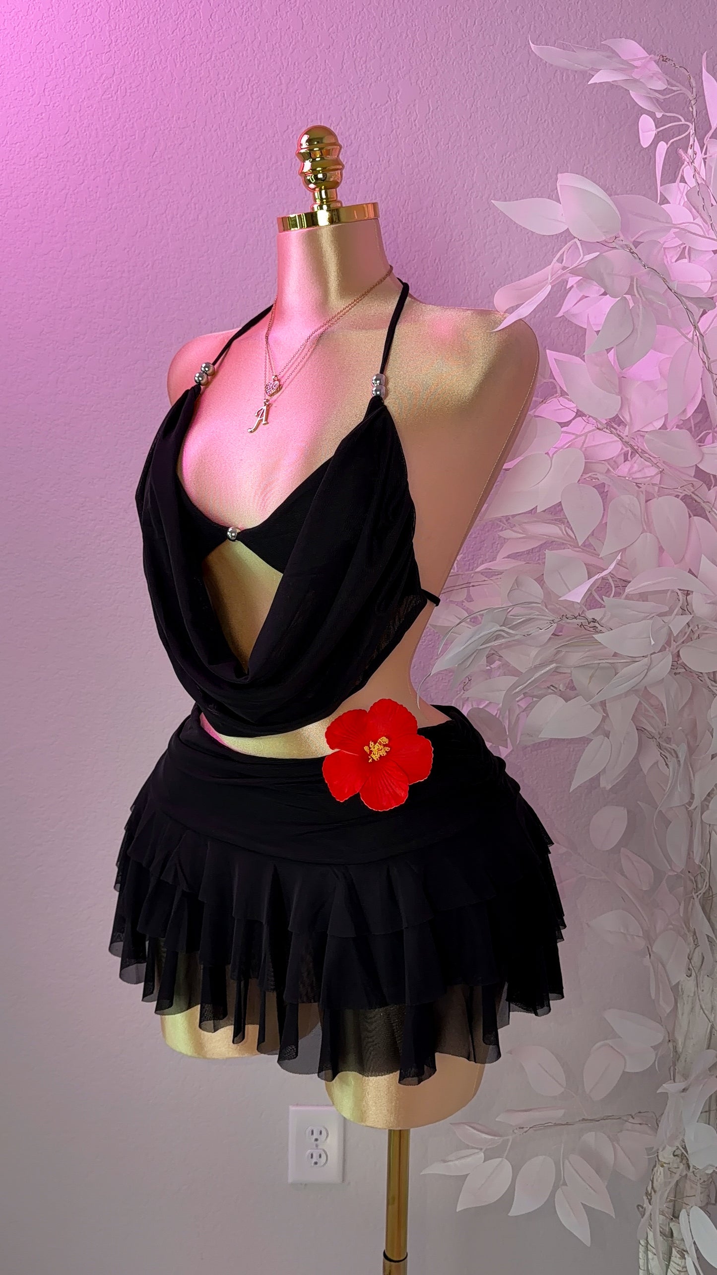 Gatubela Ruffle Mini Skirt Set - Black