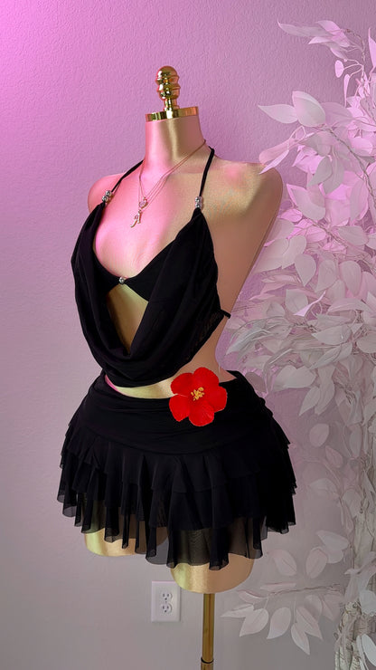 Gatubela Ruffle Mini Skirt Set - Black