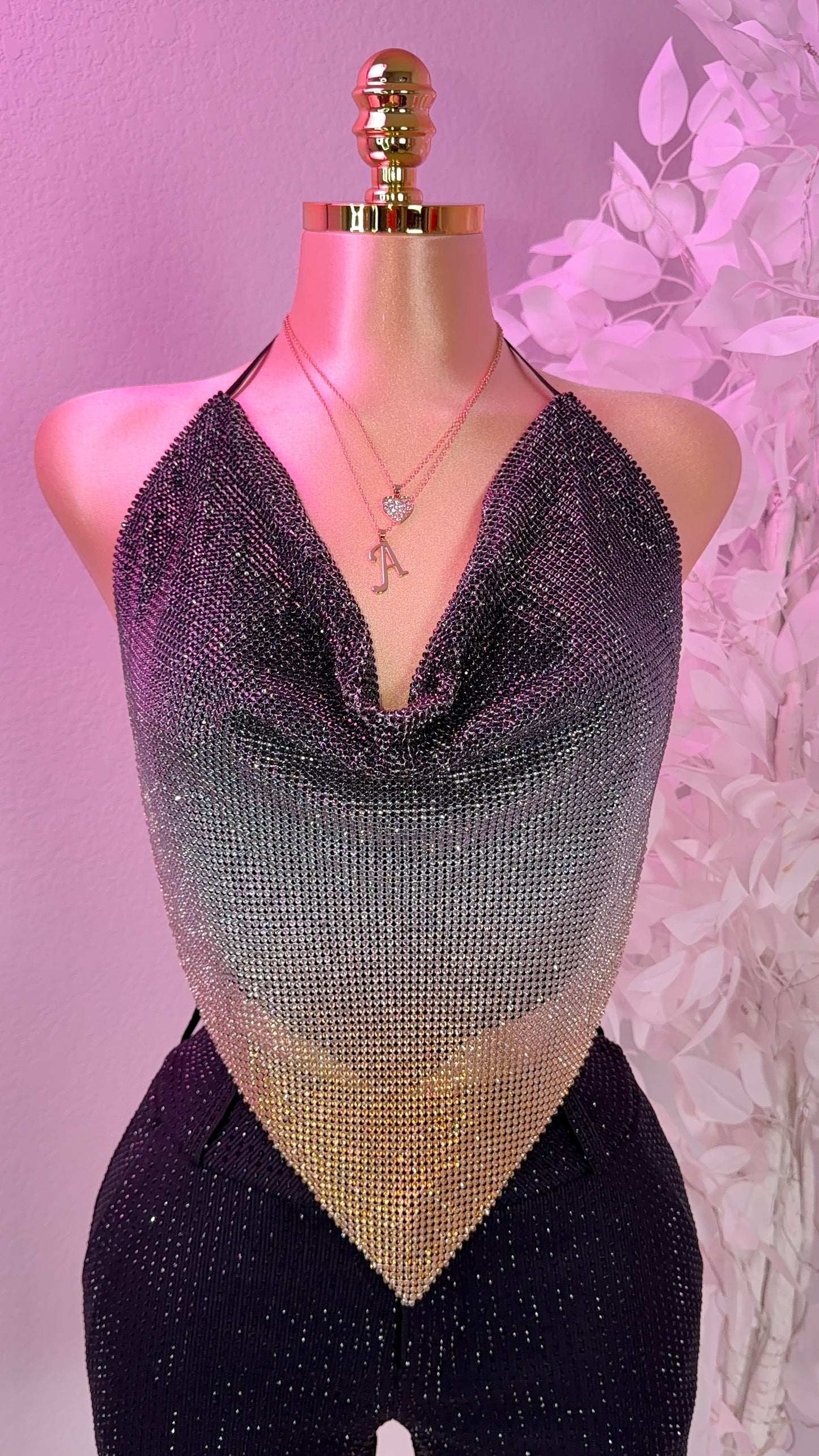 Sparklyyy Rhinestone Top - Black/Gold