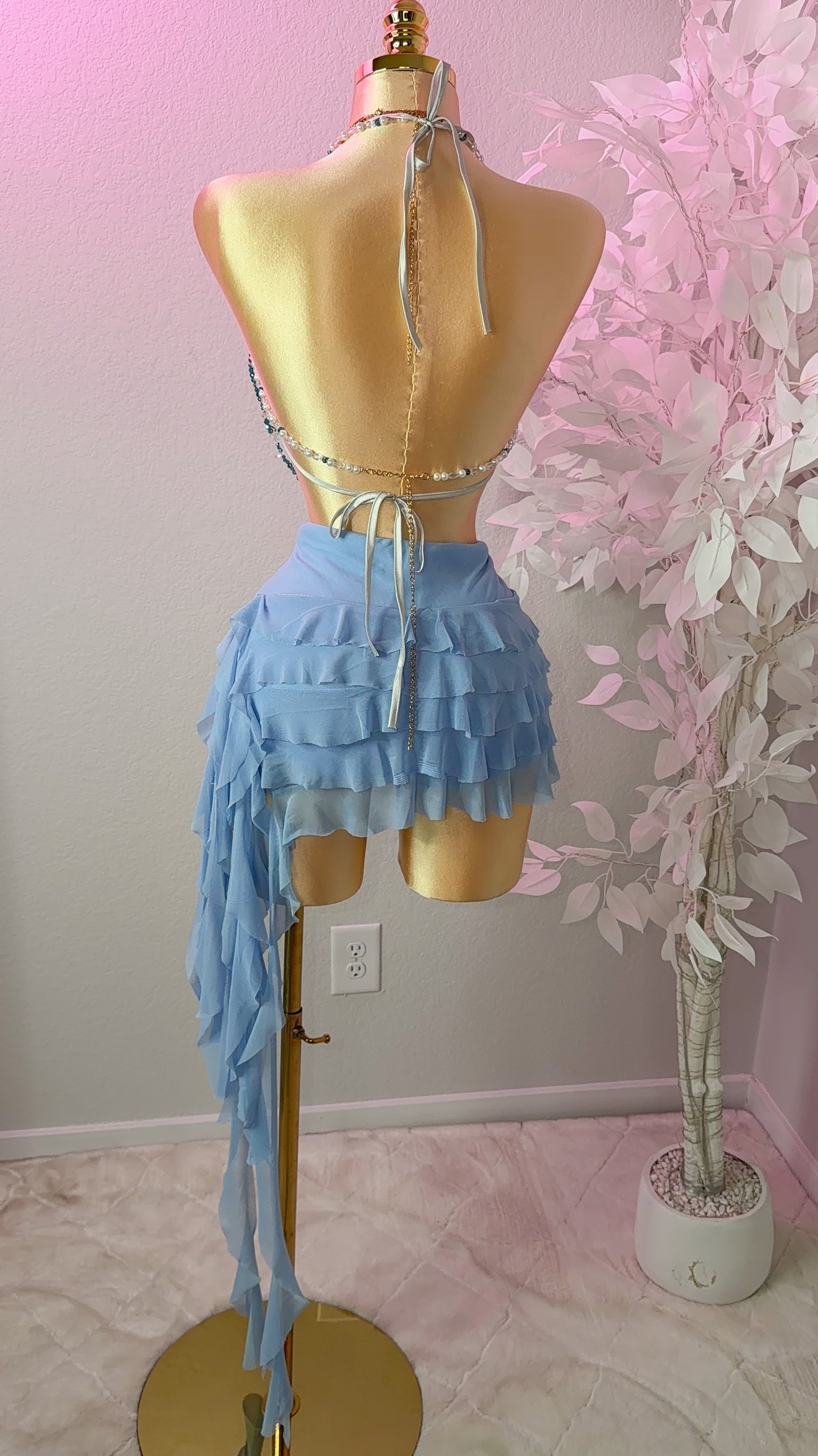 Eclipse Ruffle Mini Skirt- Light Blue (Built In Shorts)
