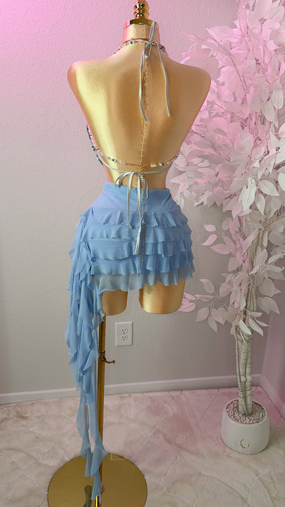 Eclipse Ruffle Mini Skirt- Light Blue (Built In Shorts)
