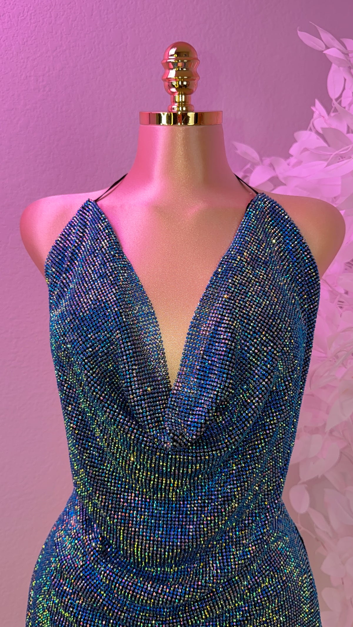 Ocean Rhinestone Mini Dress - Multi Blue