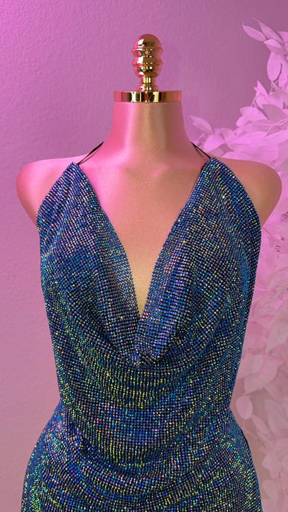 Ocean Rhinestone Mini Dress - Multi Blue