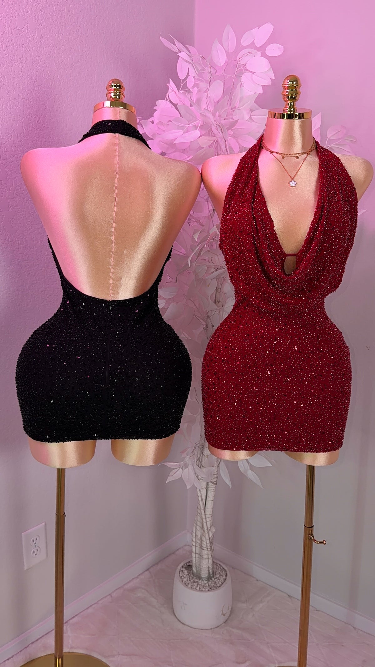 Diosa Beaded Mini Dress - Black