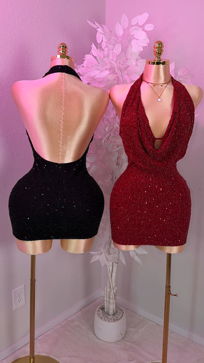 Diosa Beaded Mini Dress - Black