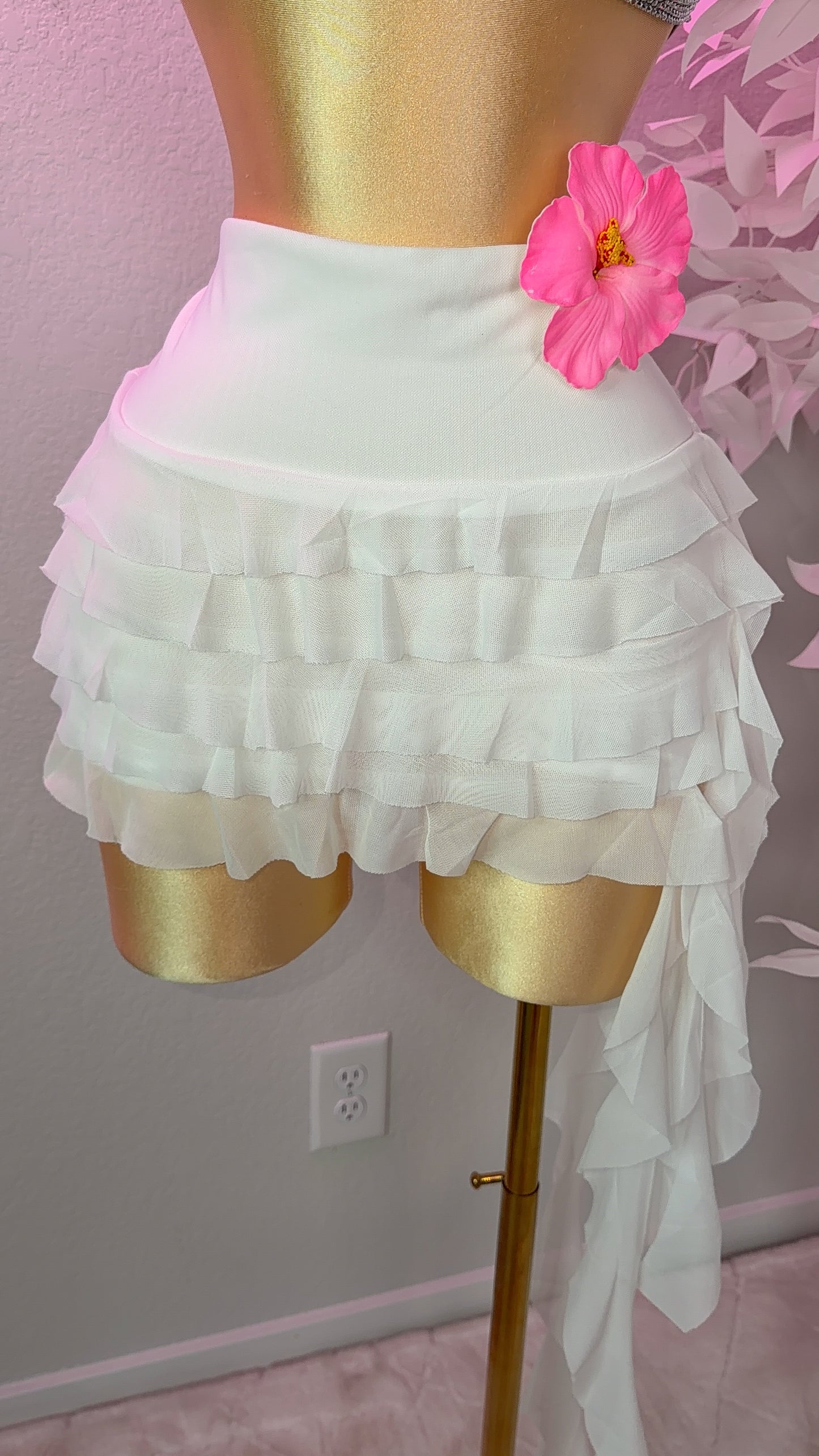 Eclipse Ruffle Mini Skirt- White (Built In Shorts)
