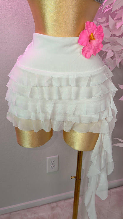 Eclipse Ruffle Mini Skirt- White (Built In Shorts)