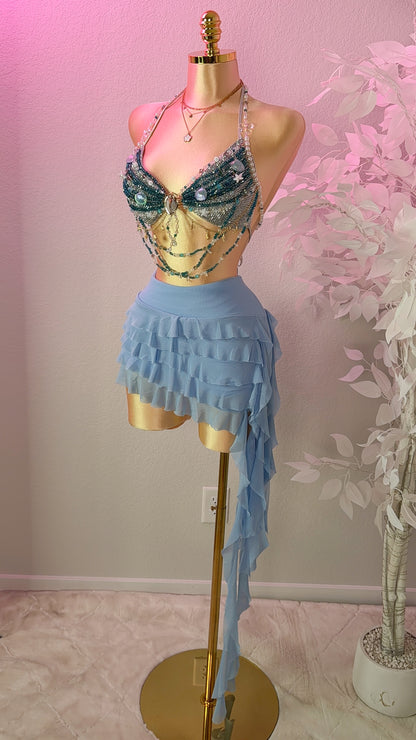 Eclipse Ruffle Mini Skirt- Light Blue (Built In Shorts)