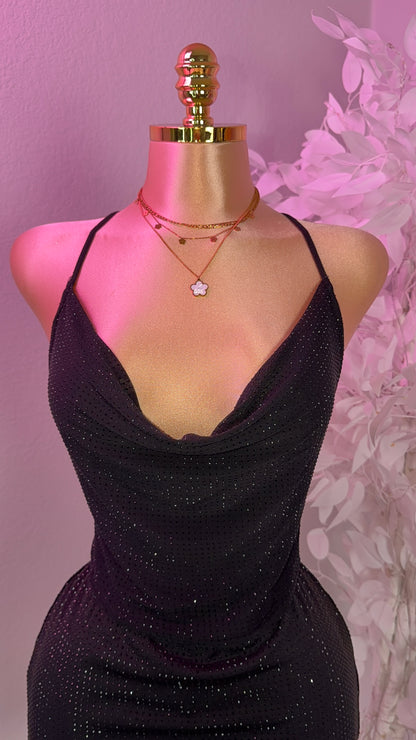 Gia Rhinestone Skirt Set - Black (Built In Shorts)