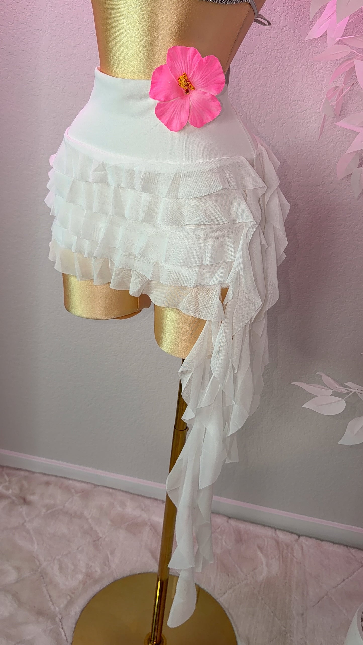 Eclipse Ruffle Mini Skirt- White (Built In Shorts)