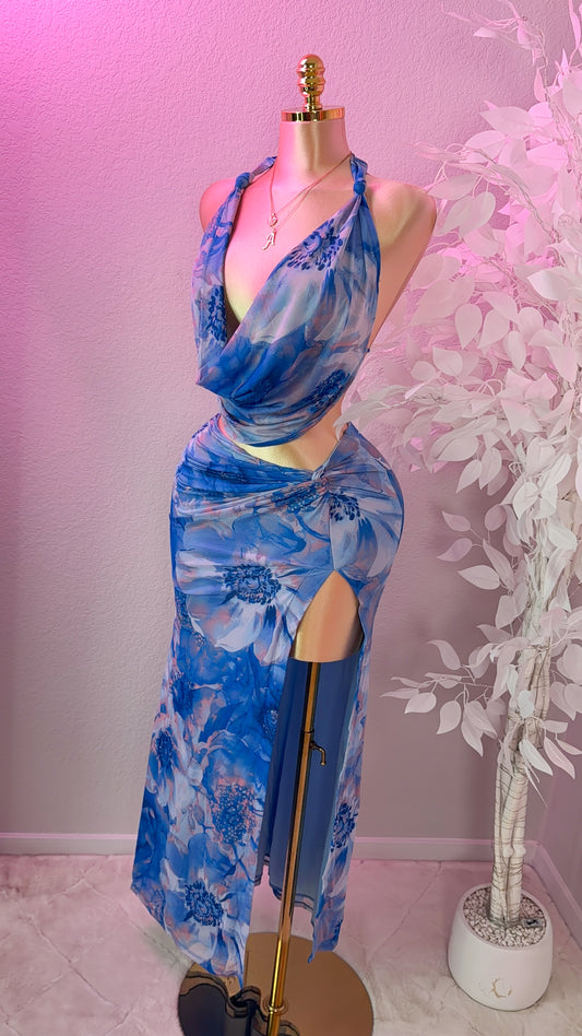 Karolina Floral Maxi Skirt Set - Blue