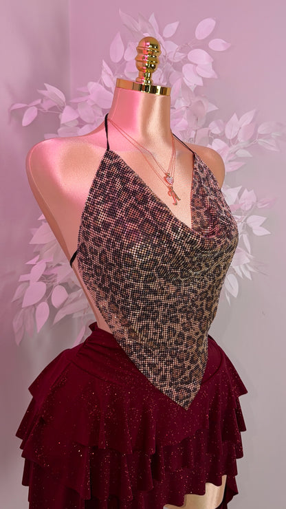 Zahara Rhinestone Top - Leopard