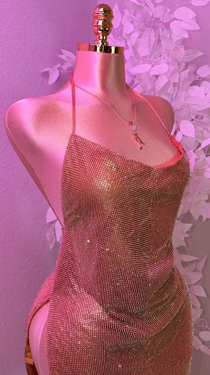 Milagros Rhinestone Dress - Gold