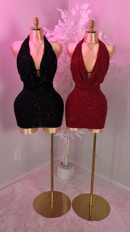 Diosa Beaded Mini Dress - Black