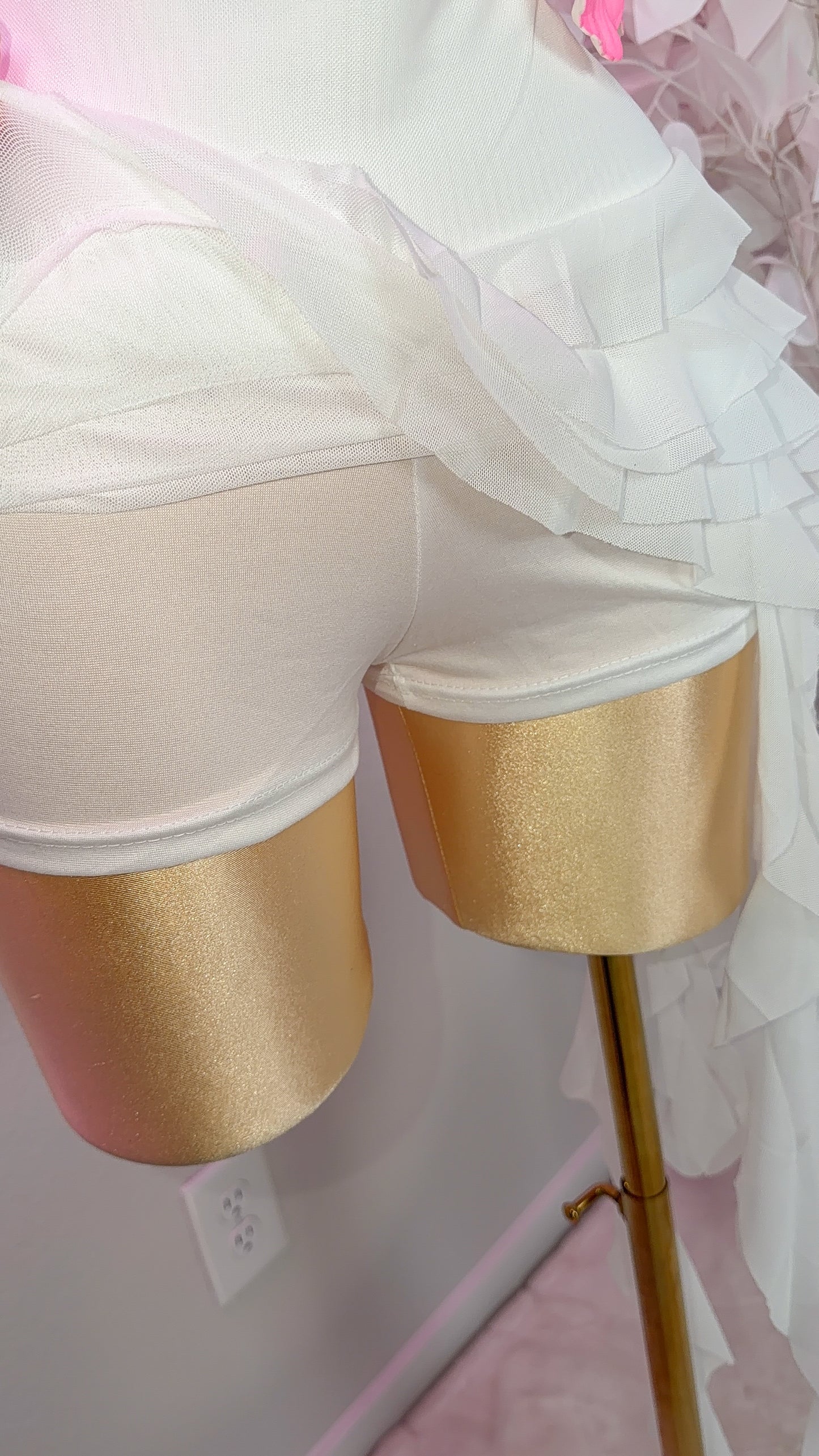 Eclipse Ruffle Mini Skirt- White (Built In Shorts)