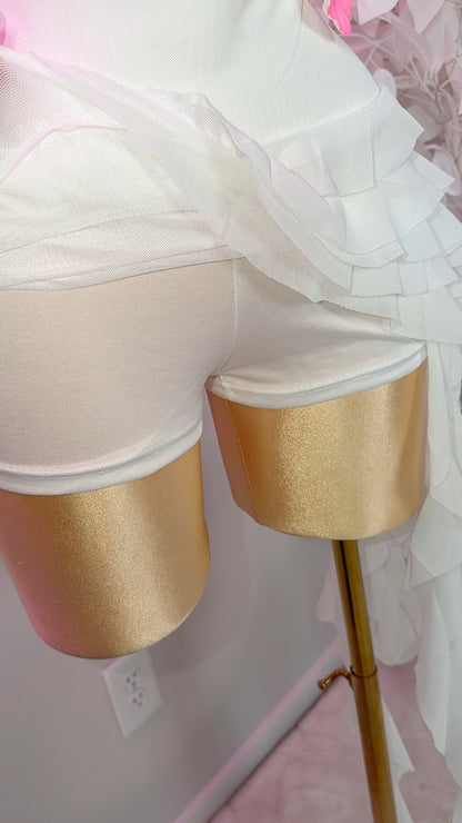 Eclipse Ruffle Mini Skirt- White (Built In Shorts)