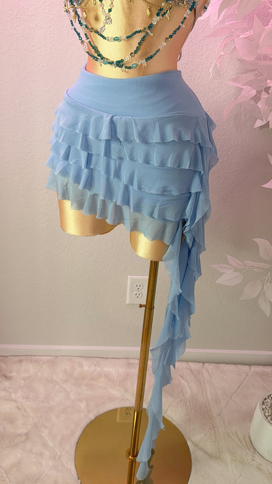 Eclipse Ruffle Mini Skirt- Light Blue (Built In Shorts)