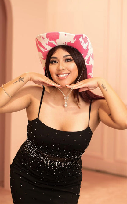 Alma Western Hat- Pink Cow Print