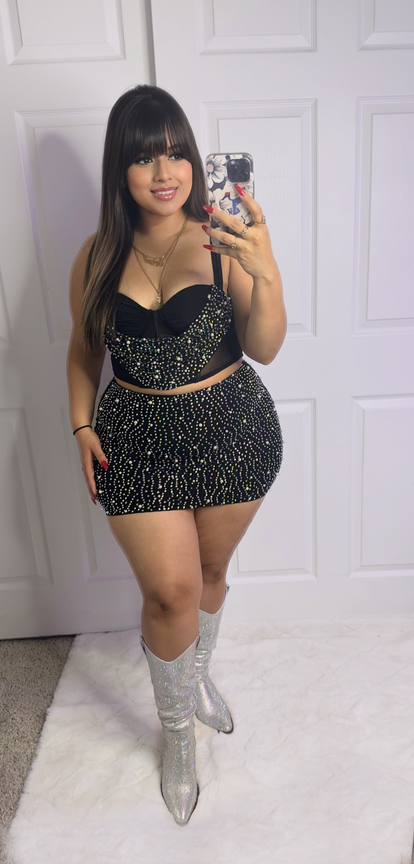 Reyna Pearl/Rhinestone Set - Black