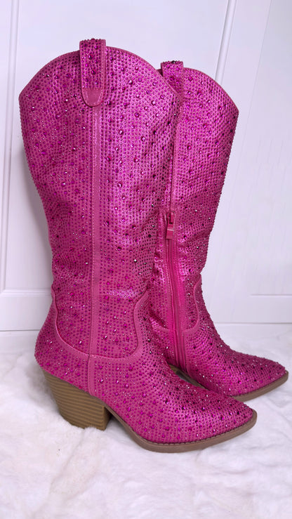 Anahi Rhinestone Western Boots - Pink