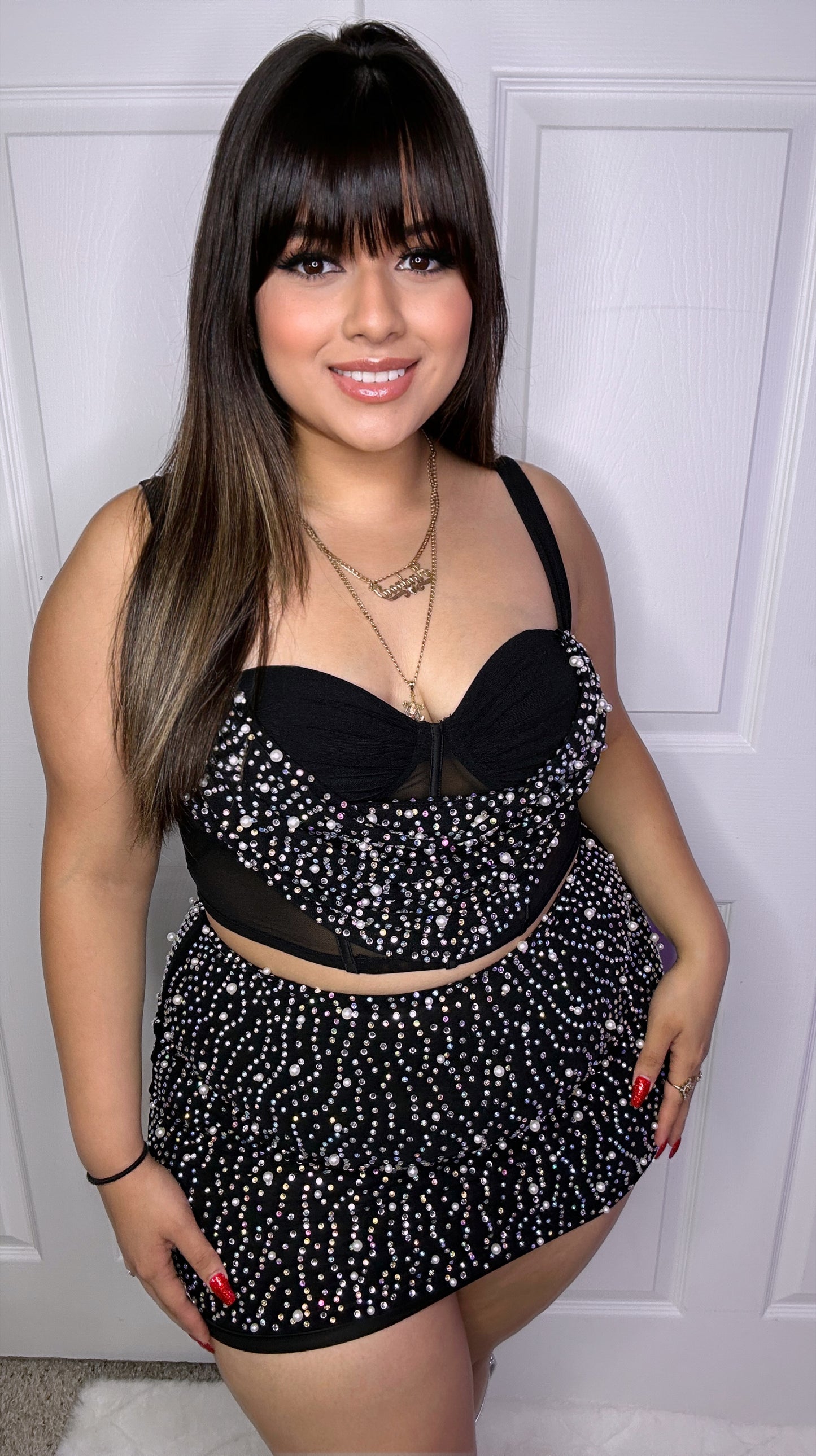 Reyna Pearl/Rhinestone Set - Black