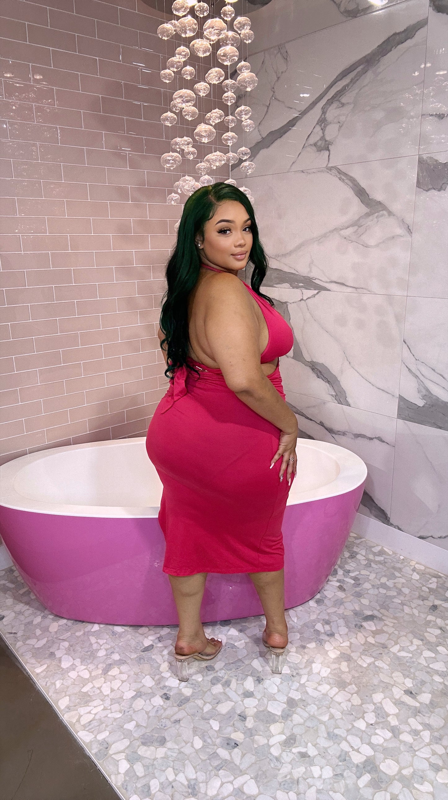 Sabrina Midi Pink Dress - Plus Size