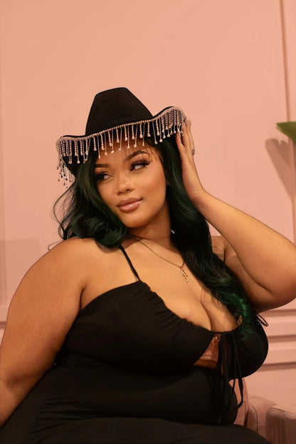 Dulce Rhinestone Hat Black