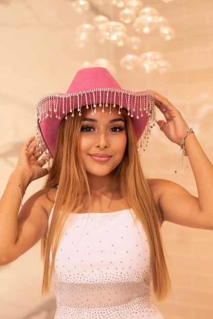 Dulce Rhinestone Hat Pink