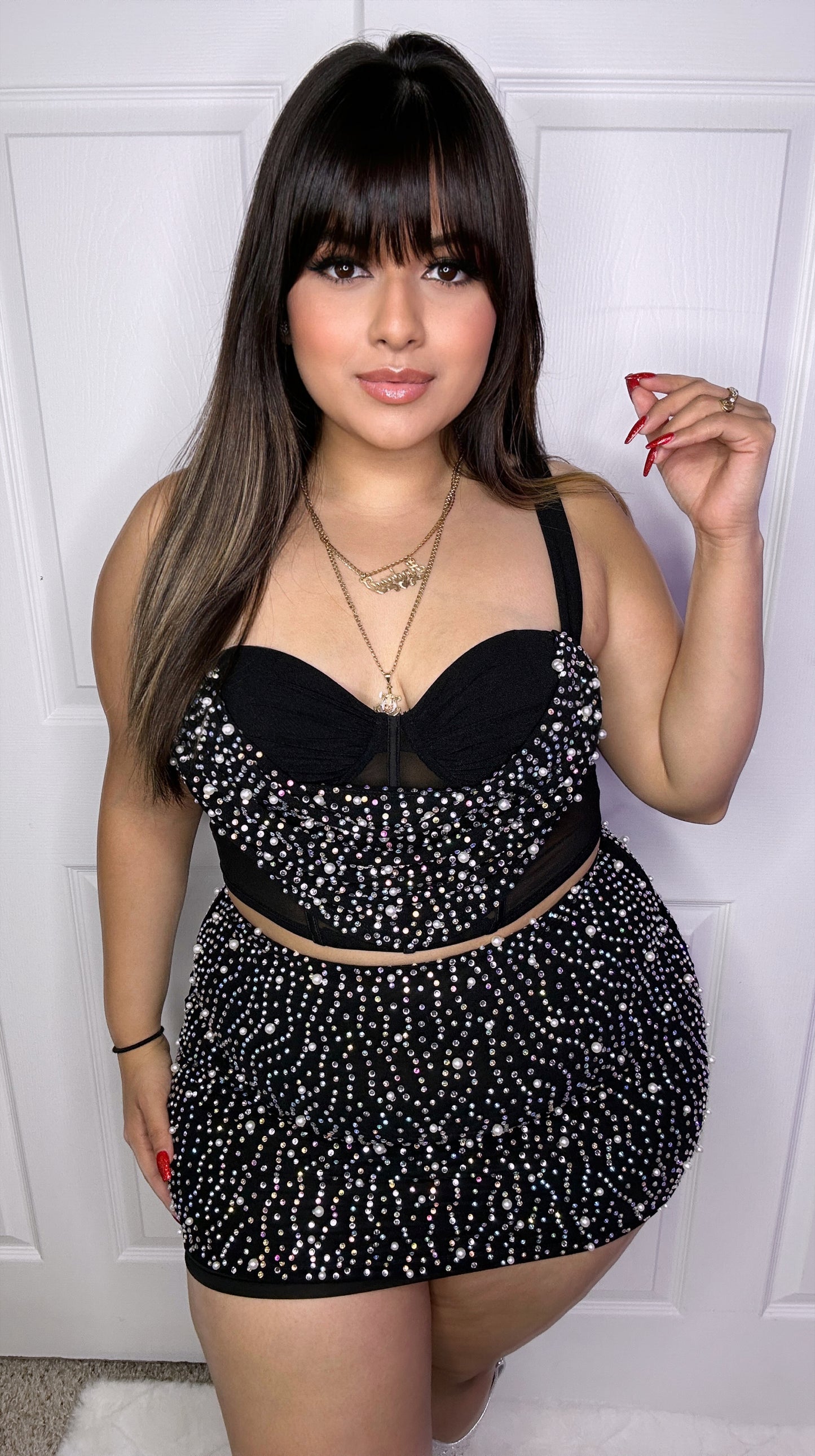 Reyna Pearl/Rhinestone Set - Black