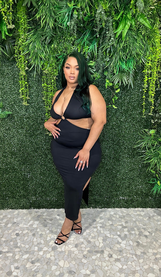 Sabrina Midi Black Dress - Plus Size