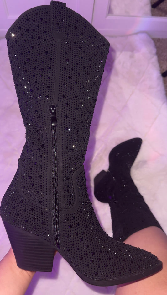 Anahi Black Rhinestone Western Boots