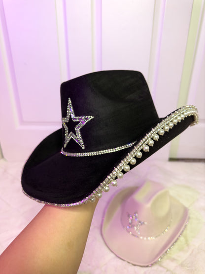 Maite Rhinestone / Pearl Hat- Black