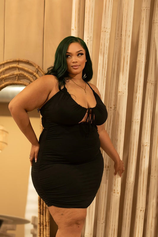 Alani Ruched Black Dress - Plus Size