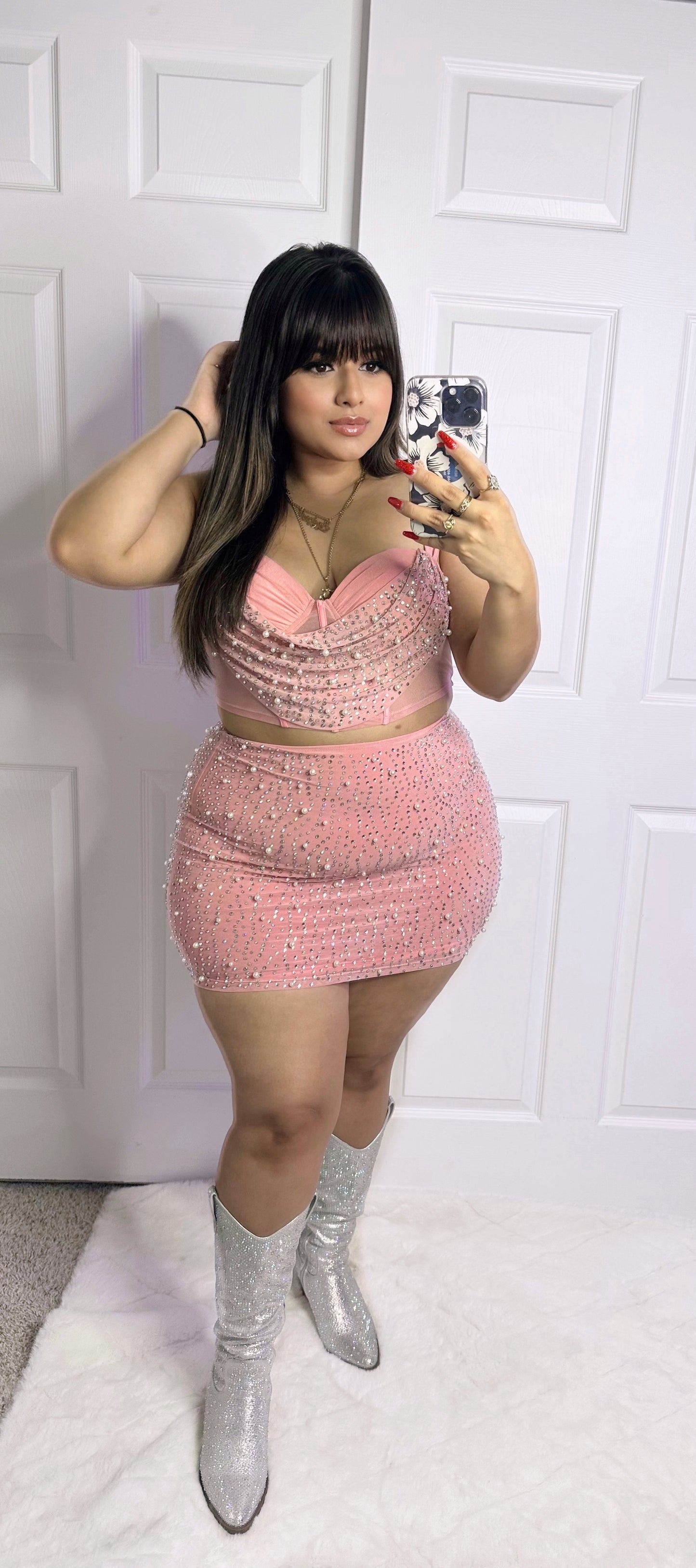 Reyna Pearl/Rhinestone Set - Pink