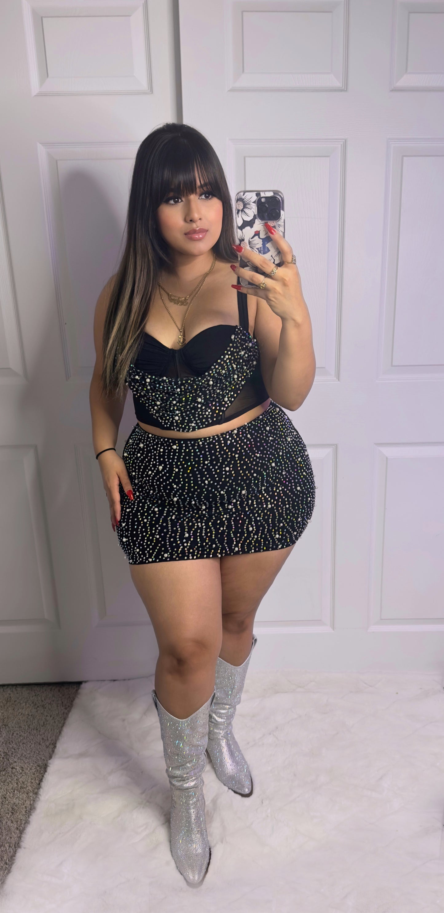 Reyna Pearl/Rhinestone Set - Black