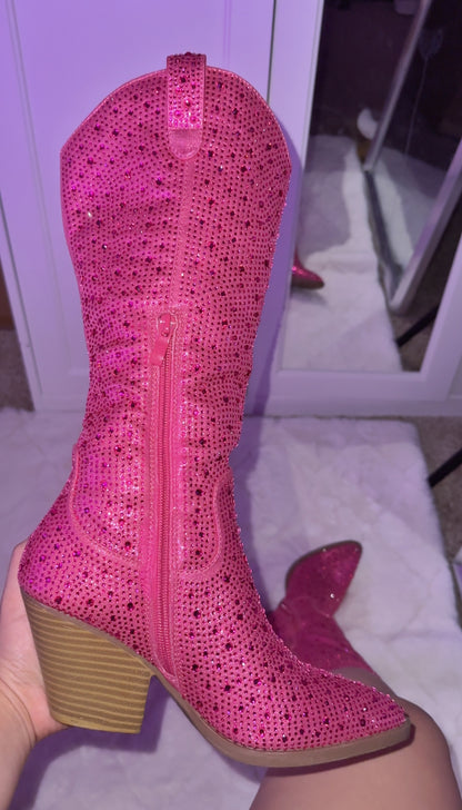 Anahi Rhinestone Western Boots - Pink